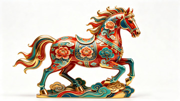 中国风彩绘马雕塑