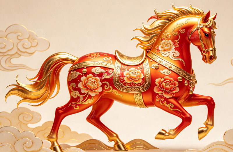高清大图下载【趣麦麦图】金彩骏马吉祥图案雕塑