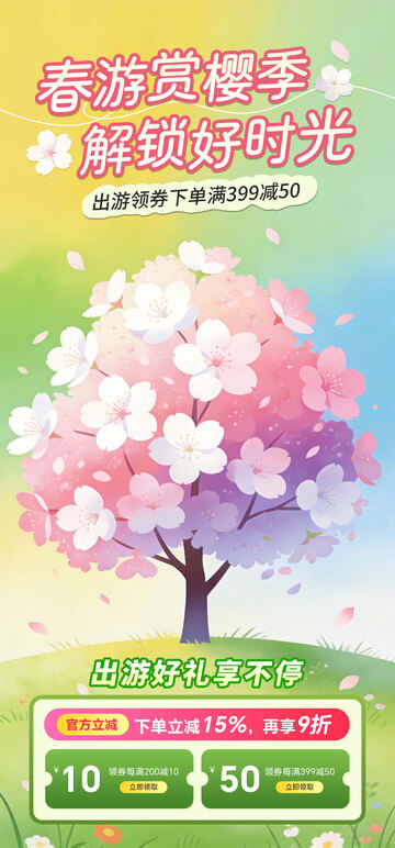 春游樱花季促销海报设计模板