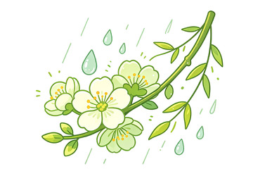 春雨花开插画元素