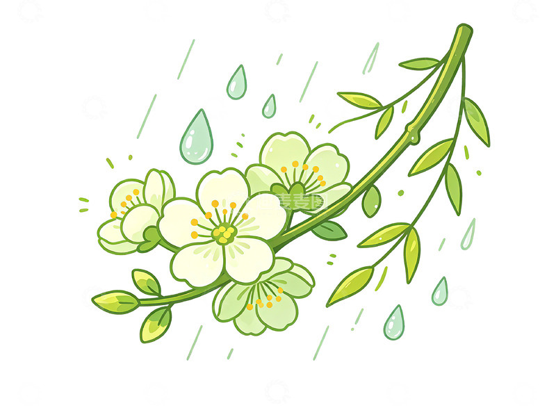 高清大图下载【趣麦麦图】春雨花开插画元素