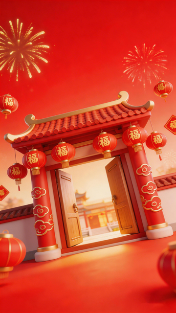 中国传统节日喜庆建筑插画