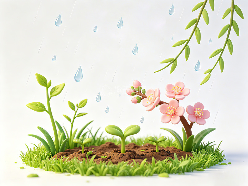 高清大图下载【趣麦麦图】卡通春雨植物插画