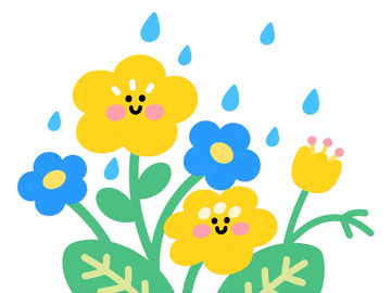 卡通花朵雨滴插画