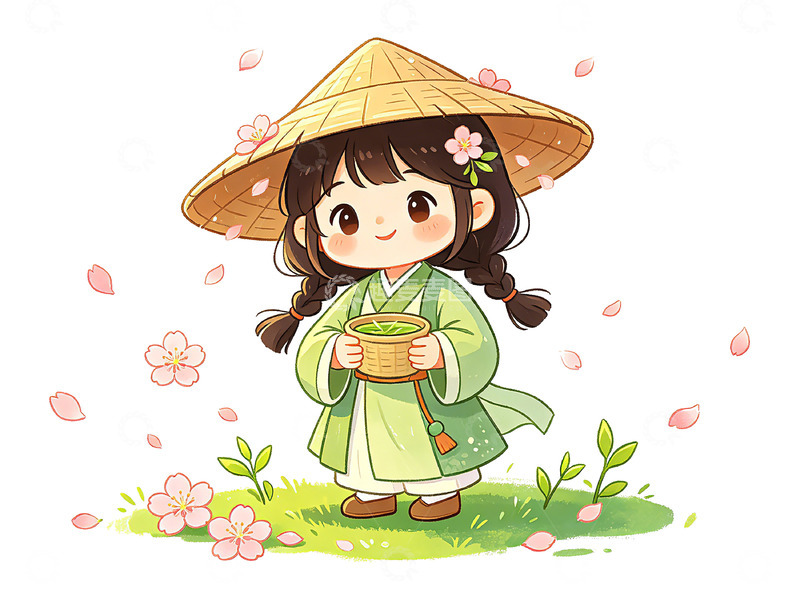 高清大图下载【趣麦麦图】-卡通古风小女孩插画素材