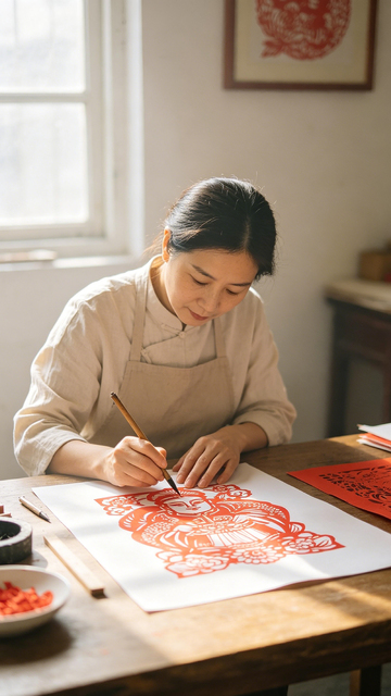 传统剪纸艺术创作现场