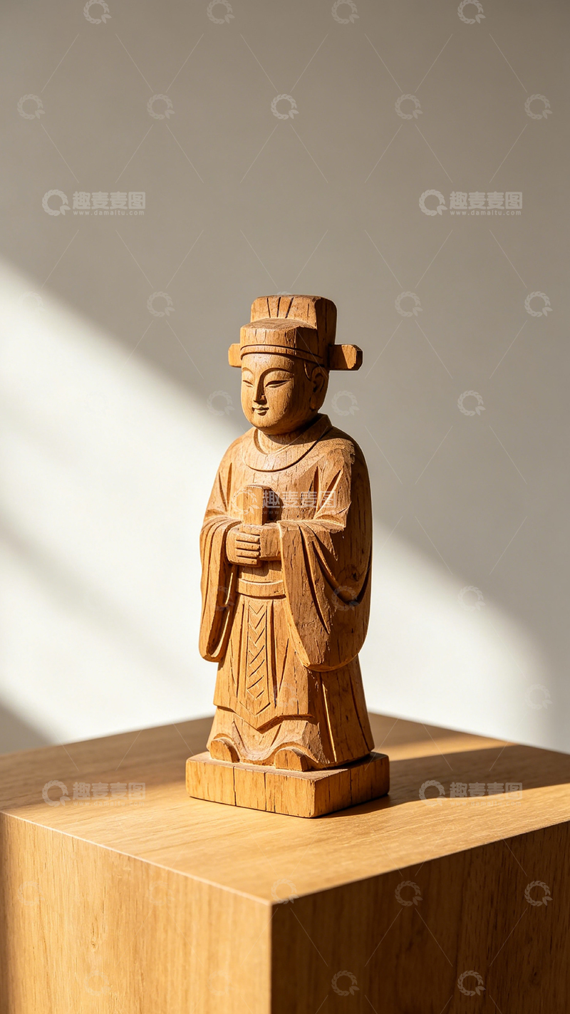 高清大图下载【趣麦麦图】-木雕古代人物摆件