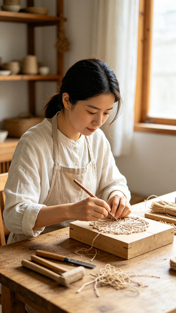 匠心独运女匠编织木盒