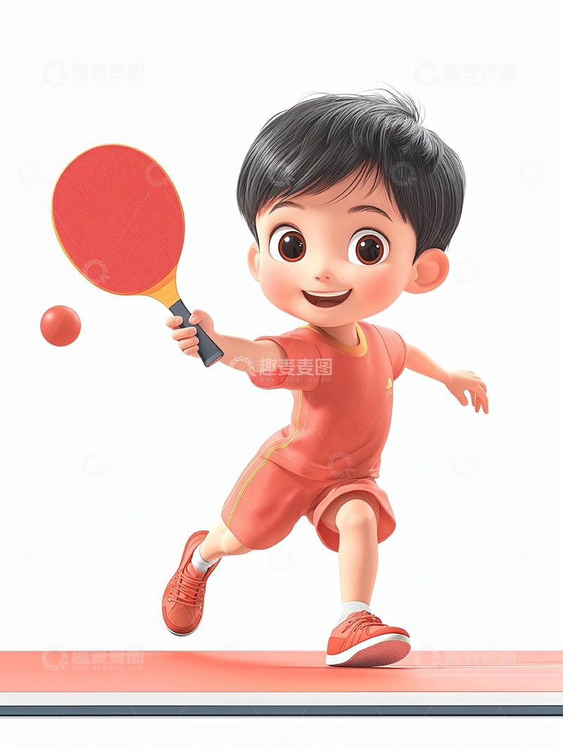 高清大图下载【趣麦麦图】卡通乒乓球运动男孩插画素材