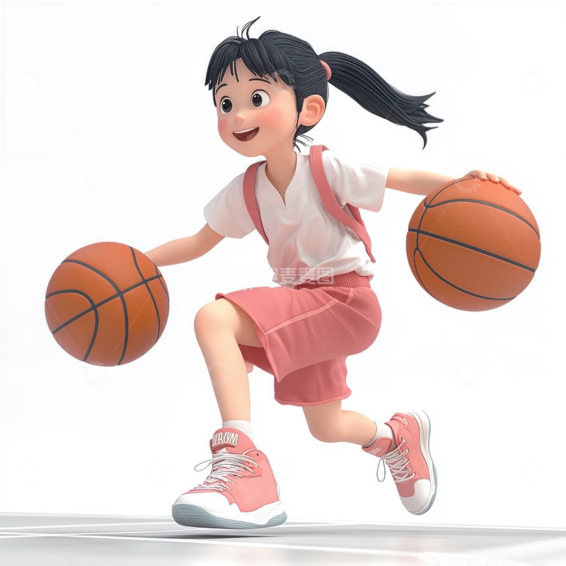 高清大图下载【趣麦麦图】卡通女孩篮球运动3D模型