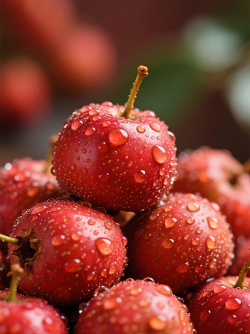 新鲜山楂果特写摄影图