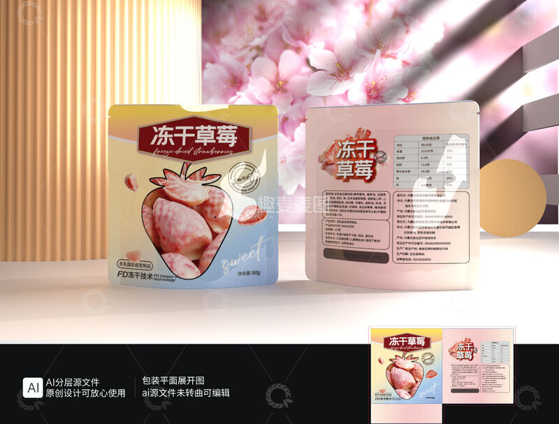 源文件下载【趣麦麦图】零食包装草莓干水果干
