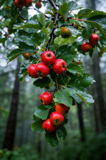 雨后山楂树红果