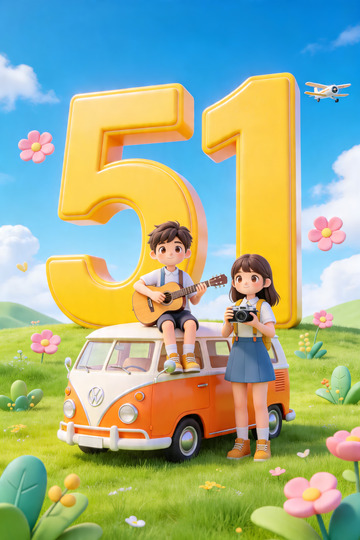 3d卡通风格五一踏青海报4