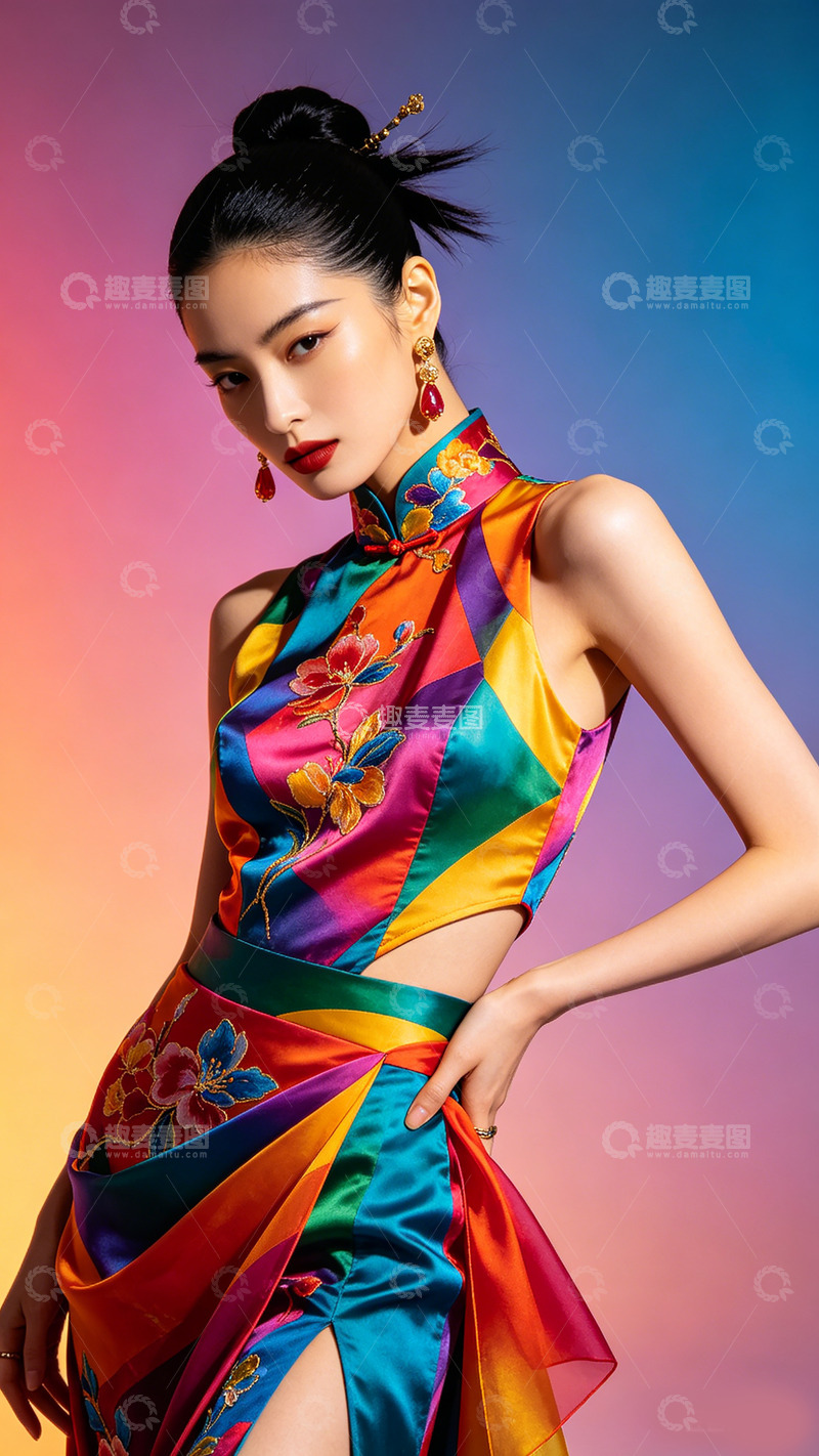 高清大图下载【趣麦麦图】彩虹旗袍时尚人像摄影