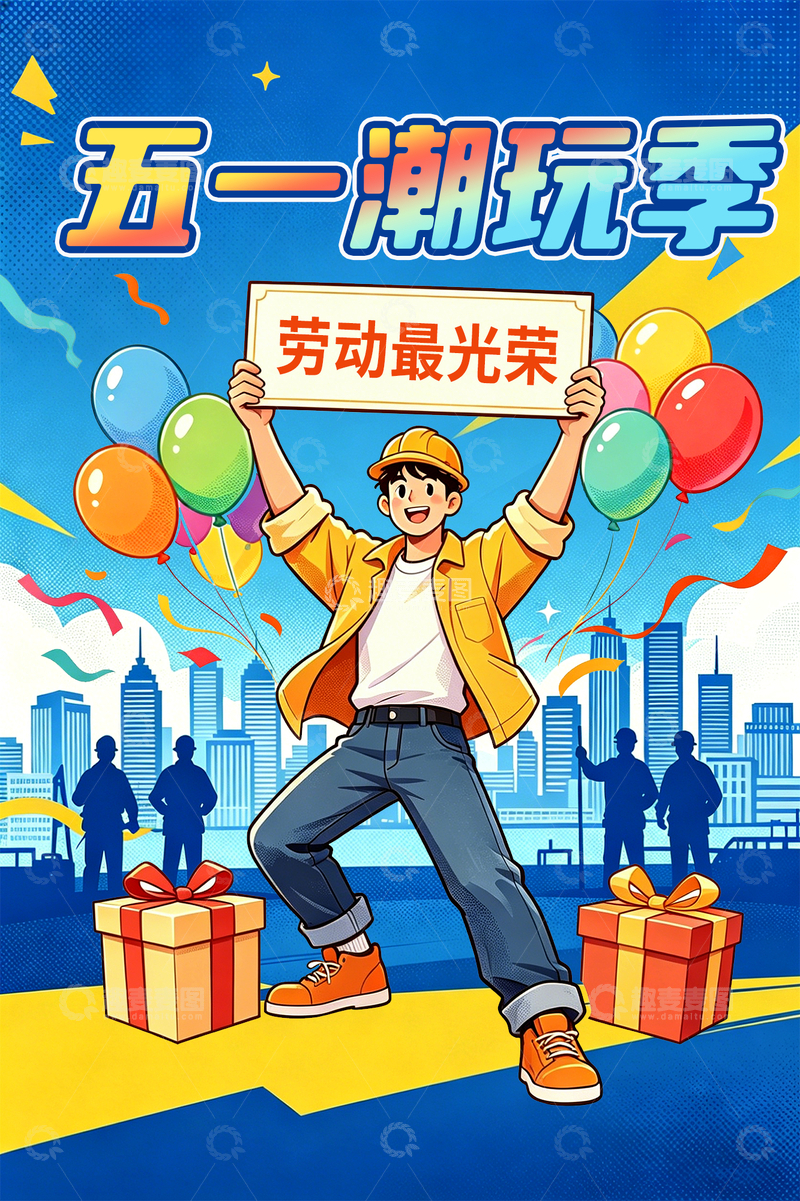 源文件下载【趣麦麦图】卡通五一劳动节庆祝海报设计素材