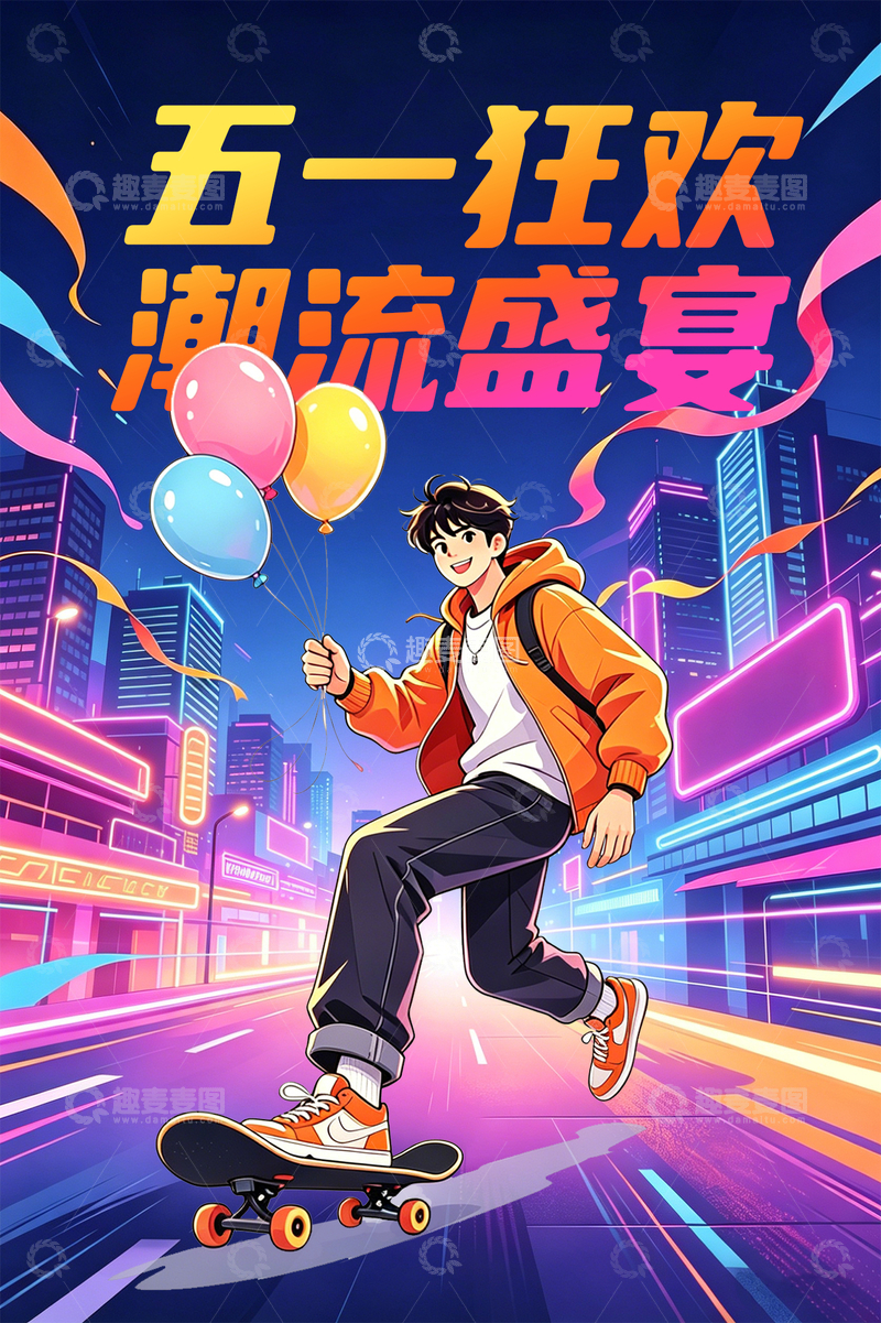 源文件下载【趣麦麦图】潮流滑板城市节庆海报