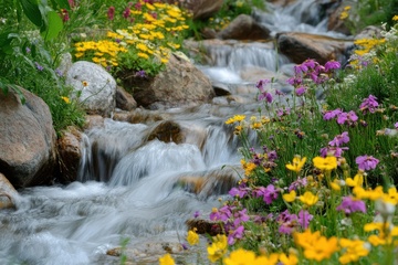 细长的流水河流野花美景
