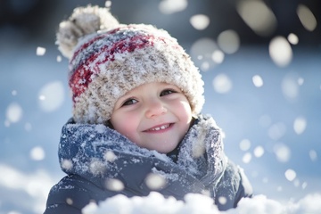 冬季下雪天微笑的小孩子