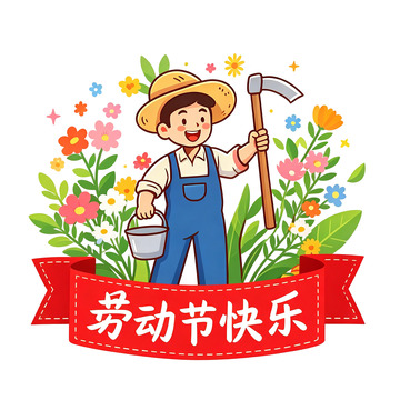 卡通农民劳动节庆祝插画元素