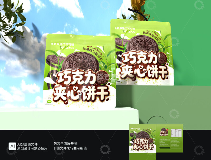 源文件下载【趣麦麦图】巧克力夹心饼干零食包装设计