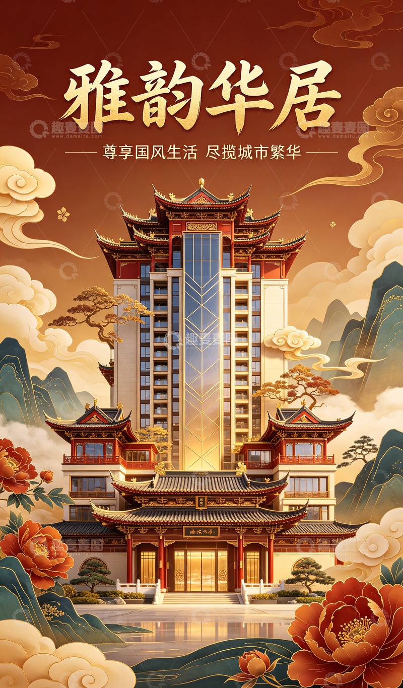 高清大图下载【趣麦麦图】雅韵华居国风建筑海报