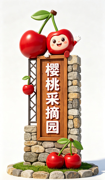 卡通樱桃采摘园标识设计