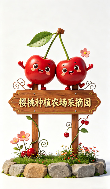 卡通樱桃农场采摘园标识