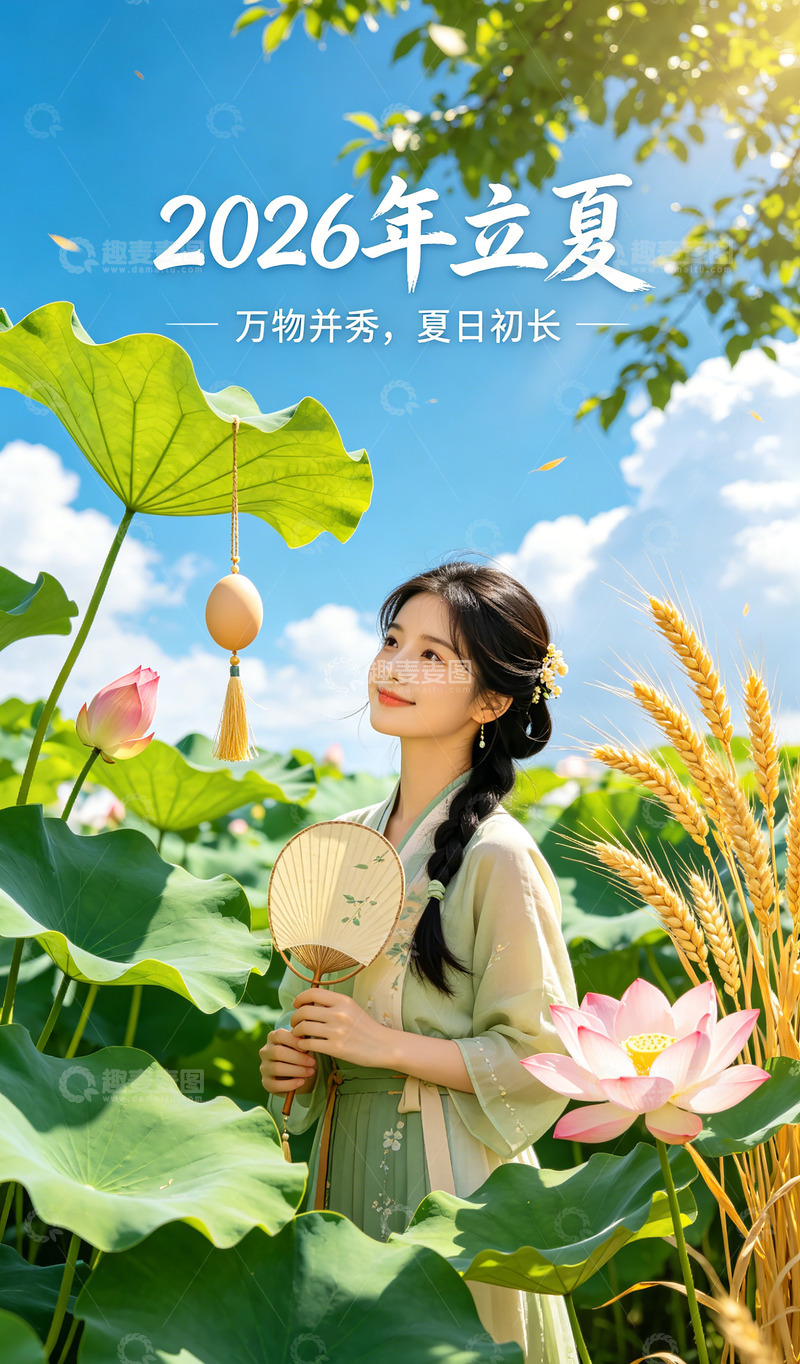 高清大图下载【趣麦麦图】古风立夏荷花美女宣传海报