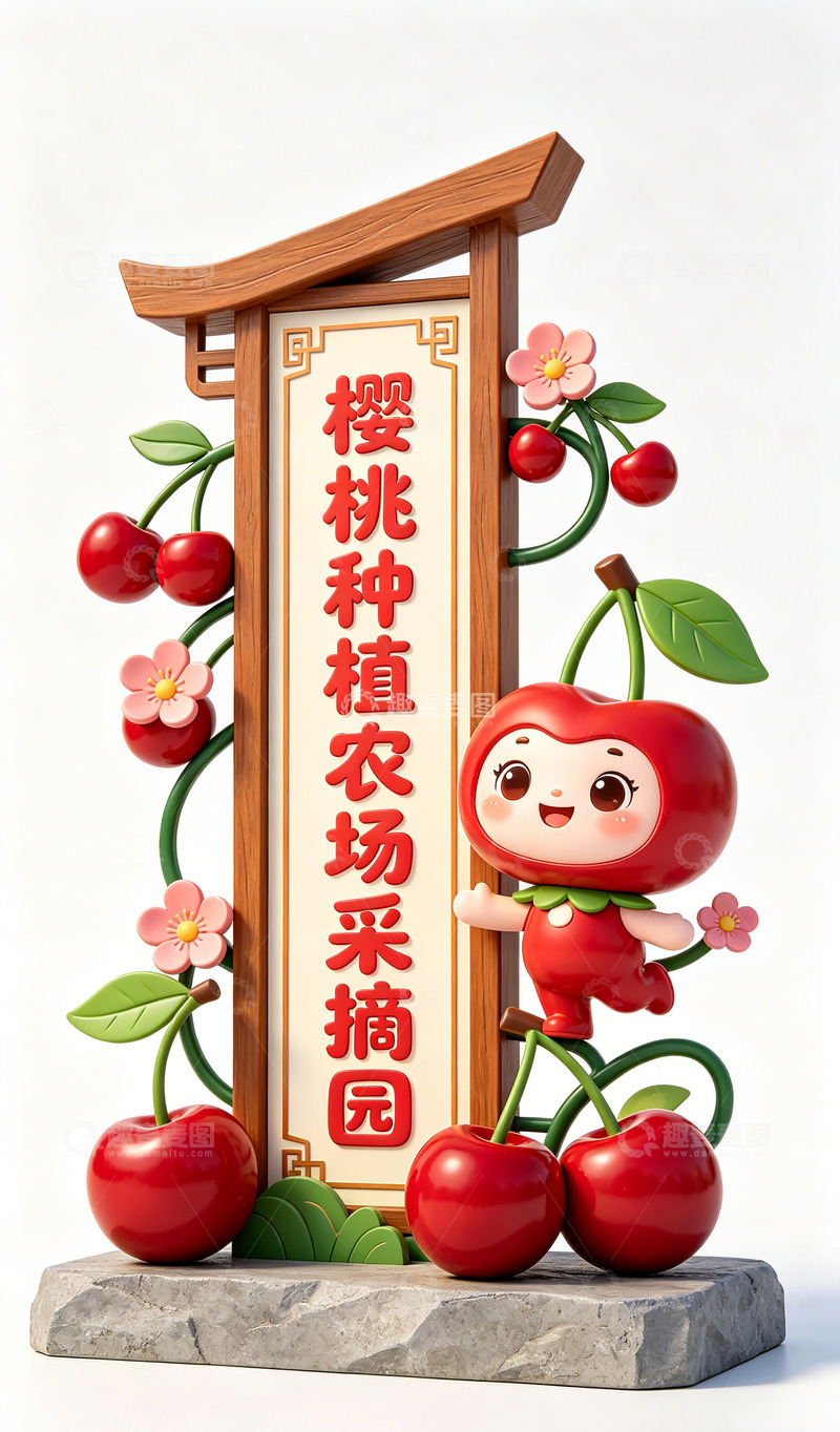 高清大图下载【趣麦麦图】樱桃园采摘农场景观小品标识设计