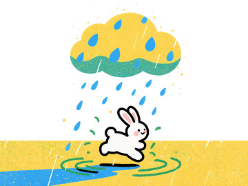 卡通雨中小兔插画