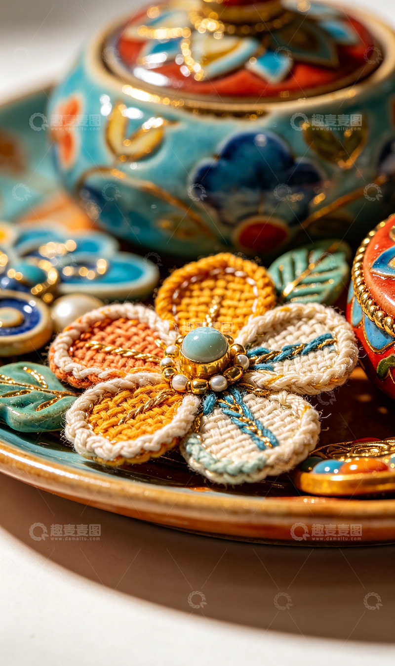 高清大图下载【趣麦麦图】彩陶盘手工艺品特写