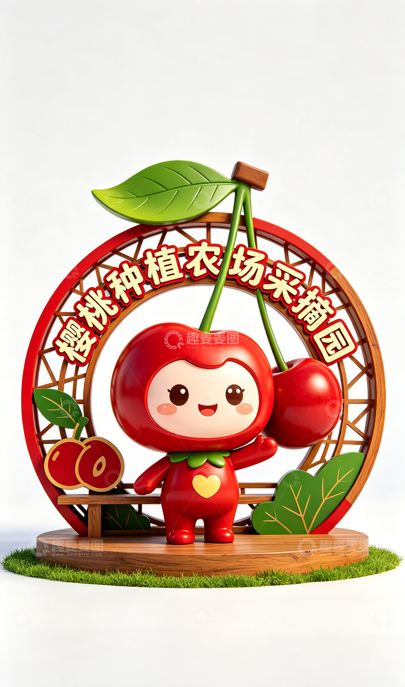 高清大图下载【趣麦麦图】樱桃卡通采摘园景观小品标识设计