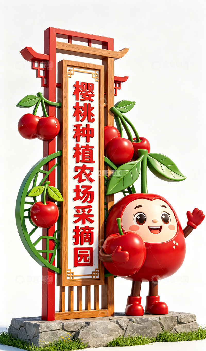 高清大图下载【趣麦麦图】-卡通樱桃园采摘标识设计