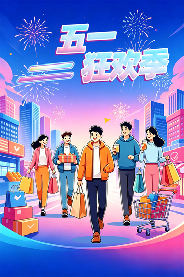 五一狂欢季购物插画