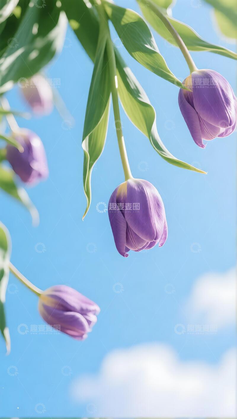 高清大图下载【趣麦麦图】夏天治愈系粉紫色郁金香壁纸