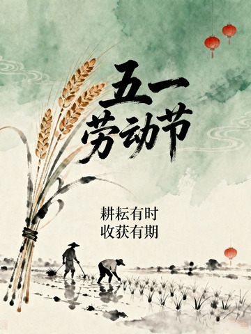 水墨五一劳动节农耕图画设计素材