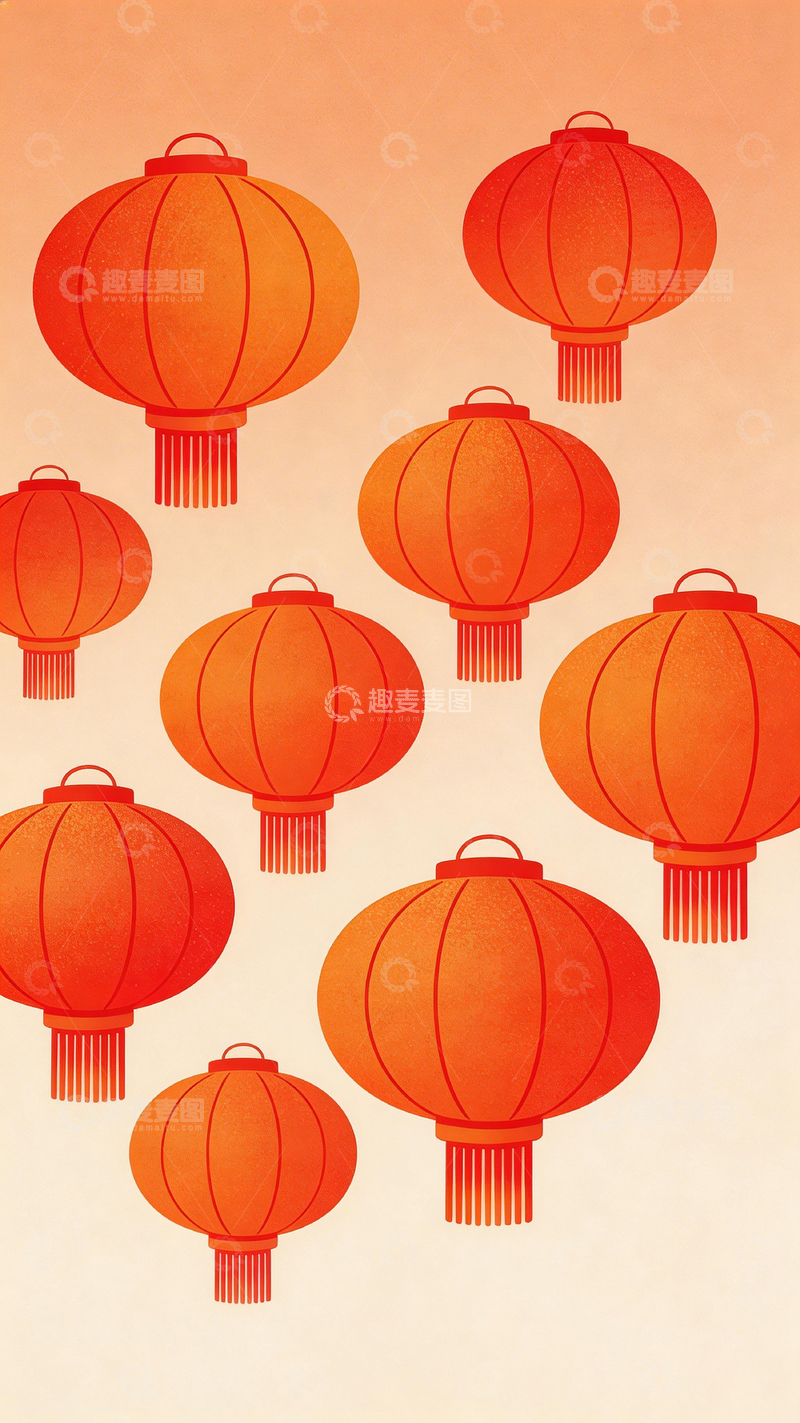 高清大图下载【趣麦麦图】中国红灯笼节日装饰插画
