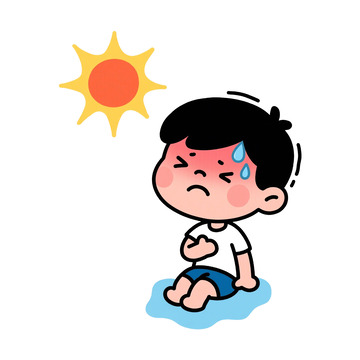 夏天中暑手绘卡通元素