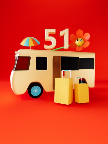 五一卡通旅行车度假主题创意图片