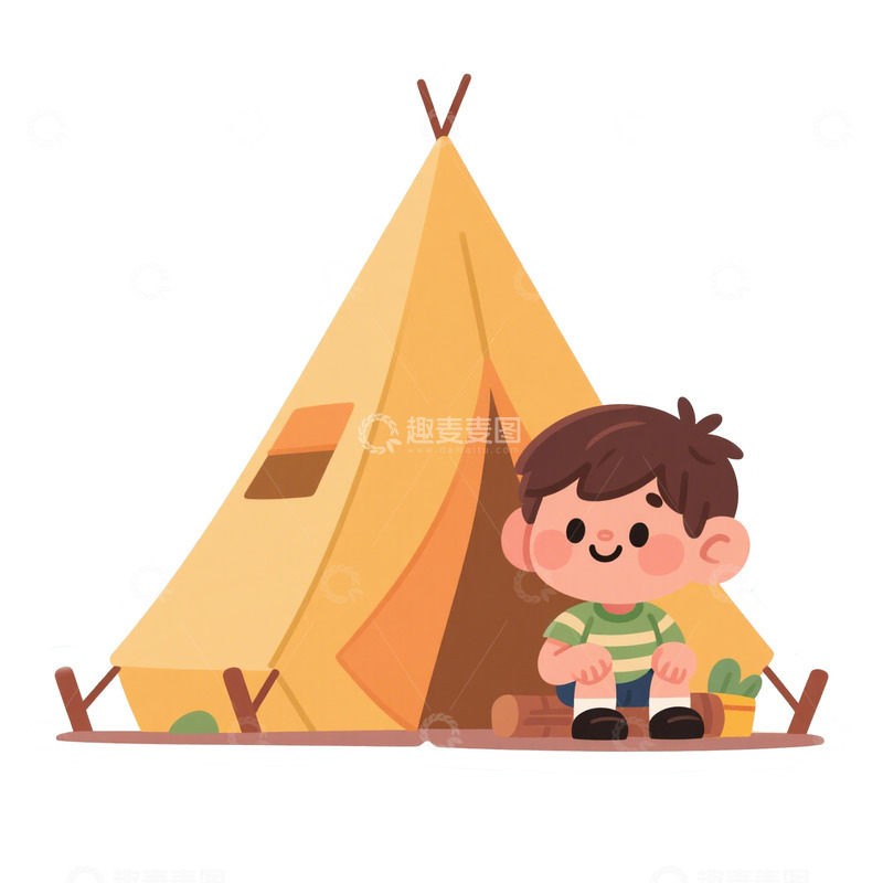 高清大图下载【趣麦麦图】手绘卡通夏天露营元素
