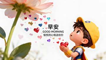 卡通小男孩早安祝福插画素材