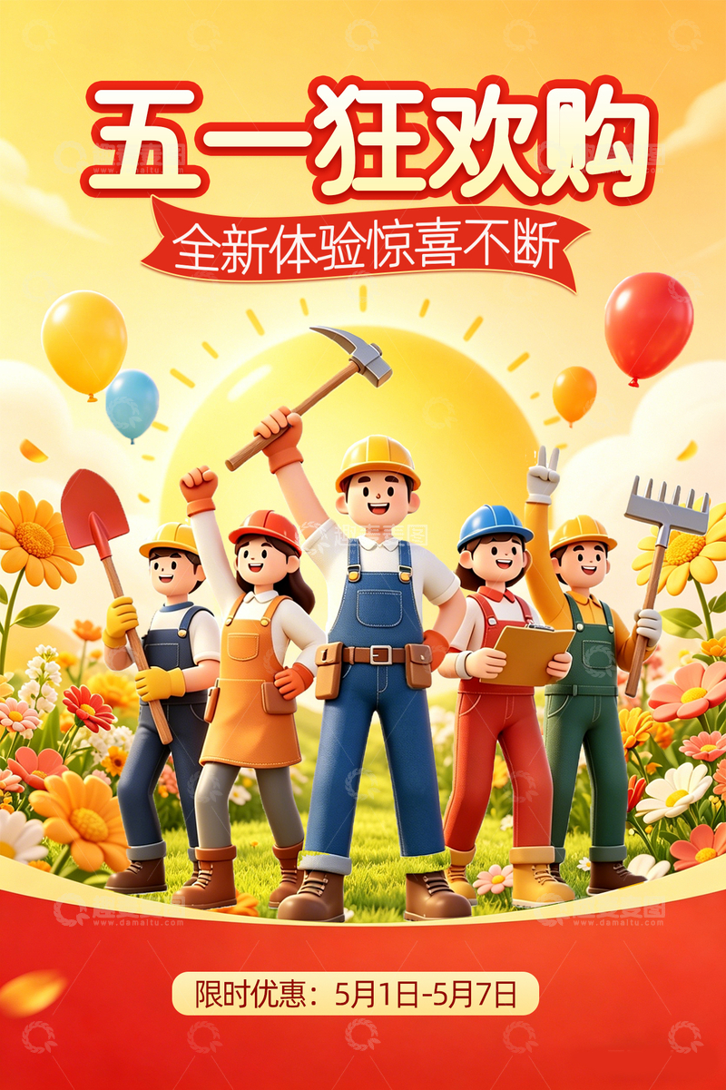 源文件下载【趣麦麦图】五一狂欢购宣传海报