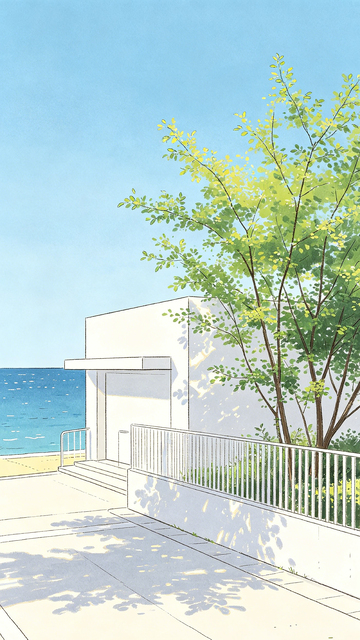 海滨现代建筑插画
