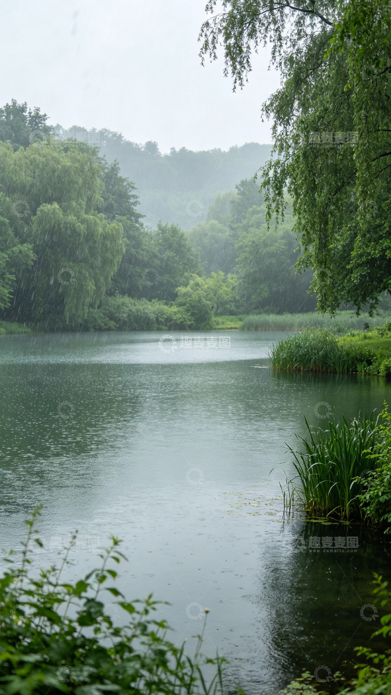 高清大图下载【趣麦麦图】烟雨朦胧湖畔景