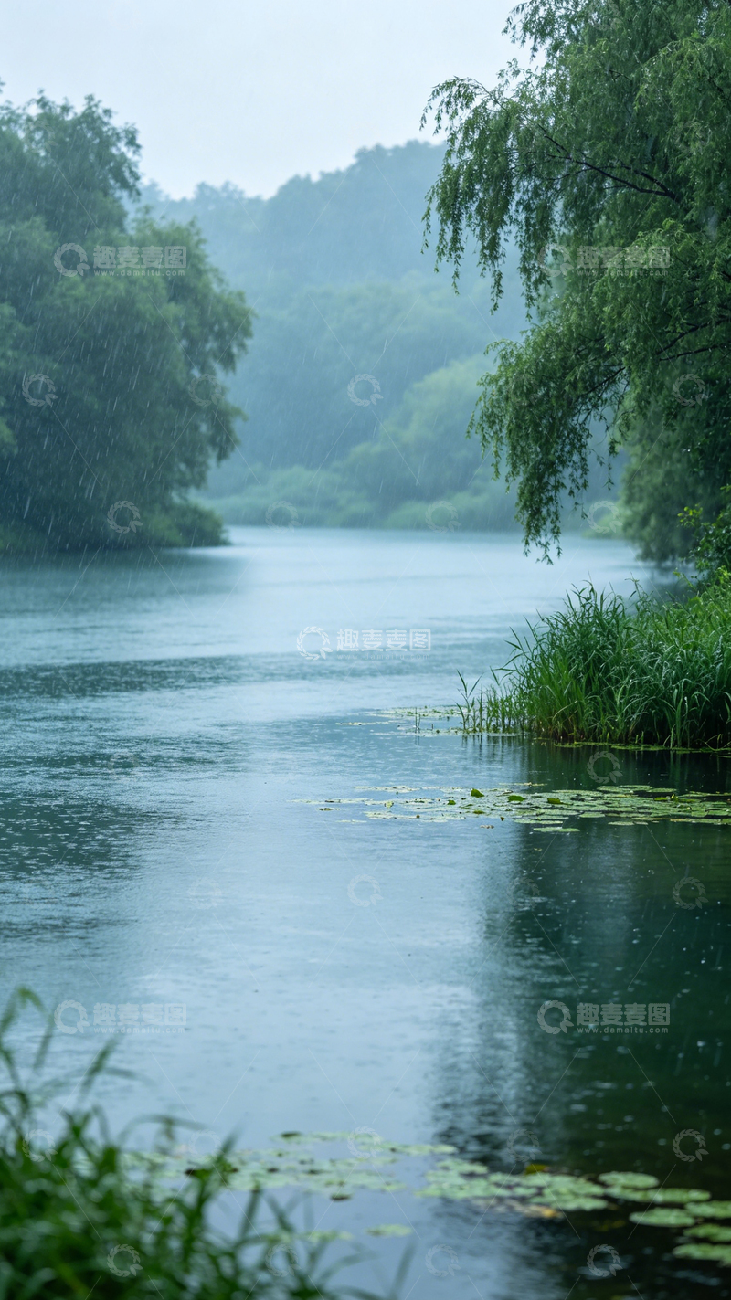 高清大图下载【趣麦麦图】雨中小河风光摄影