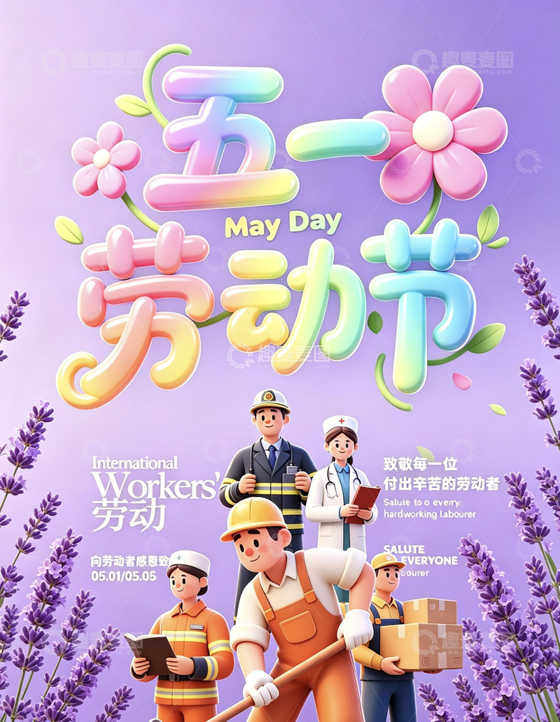 高清大图下载【趣麦麦图】-卡通五一劳动节庆祝海报设计
