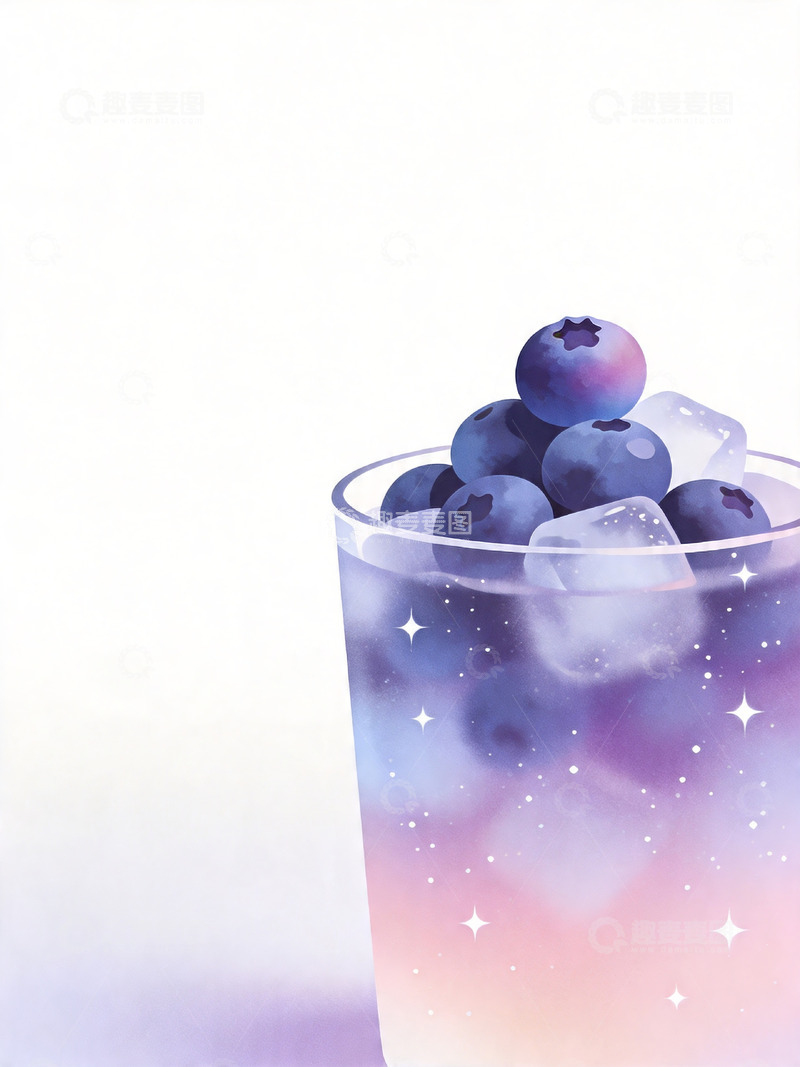 高清大图下载【趣麦麦图】-梦幻风格插画蓝莓冰饮料2