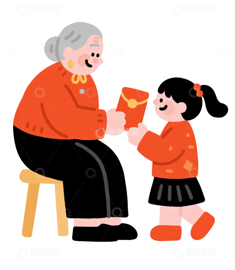 高清大图下载【趣麦麦图】-扁平风格老人给孙女发红包27
