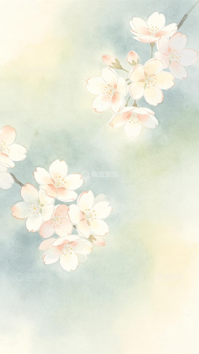高清大图下载【趣麦麦图】水彩樱花艺术插画
